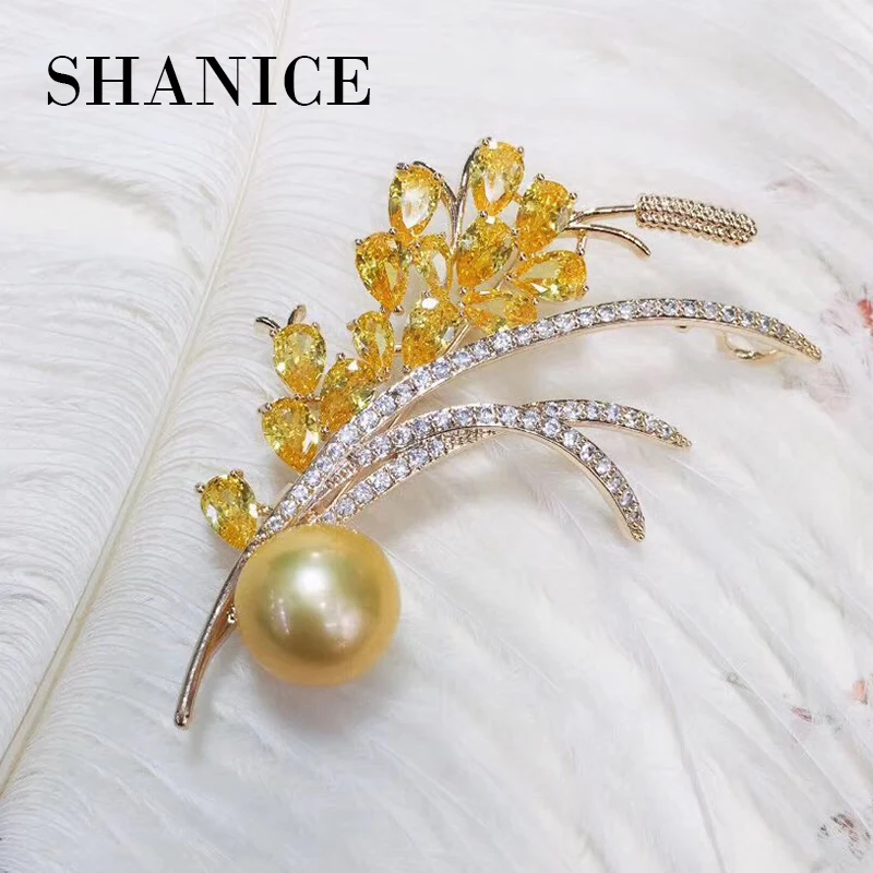 Высококачественная брошь SHANICE в виде цветка пшеницы с красным/желтым цирконом