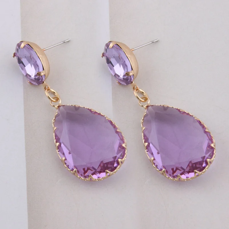 purple NeeFuWoFu, серьги в форме капли воды, стеклянные серьги для женщин, большие серьги в богемном стиле с кристаллами, модные ювелирные изделия, подарок для девочки - Окраска металла: purple