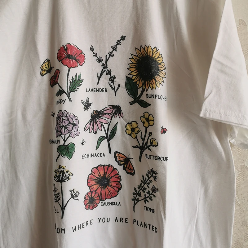 Bloom Where You Are Planted T-shirt Sunflower Aesthetic Women Tshirt Save The Bees Cotton Tees Girl Ulzzang Tops Drop Shipping