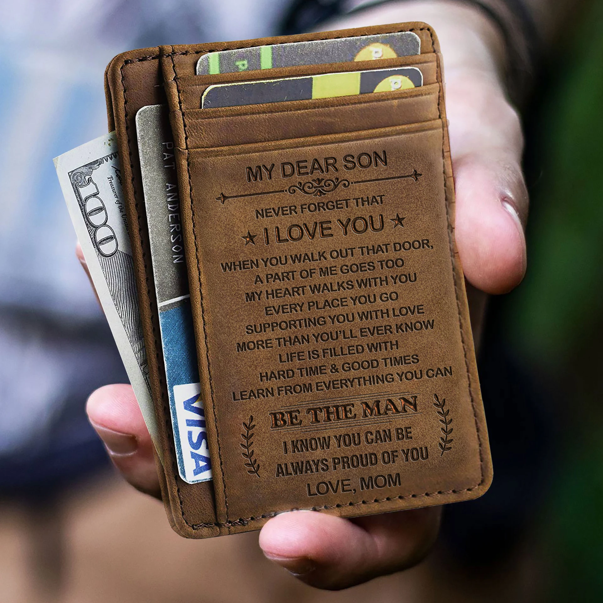 Кошелек с кожаной гравировкой для son двойной складной держатель карт тонкий