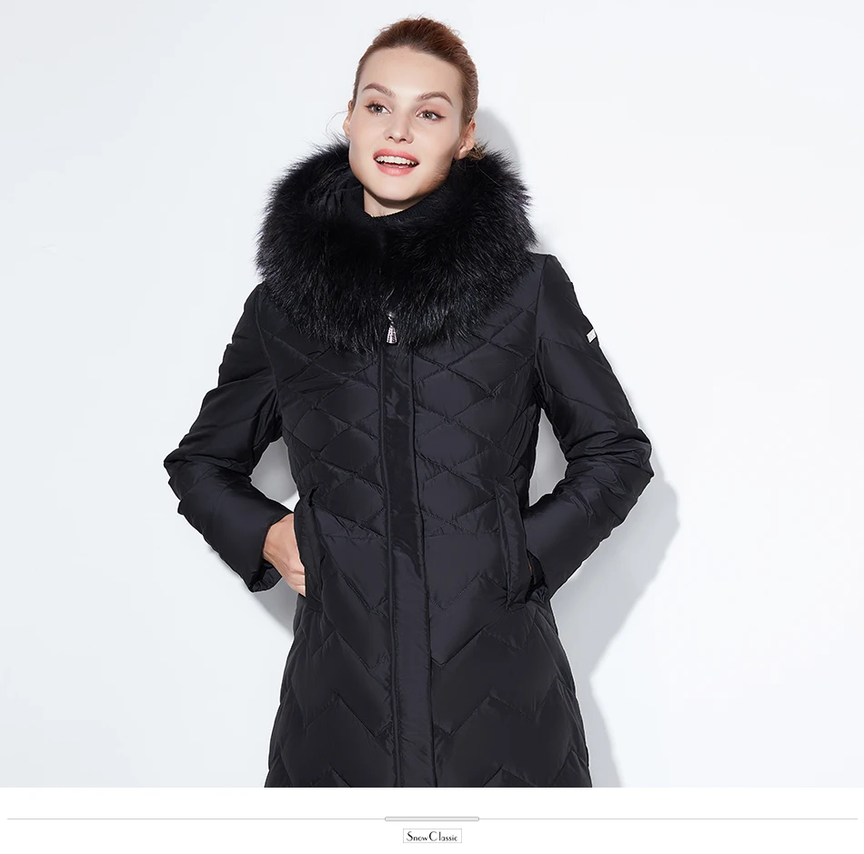 SnowClassic Жeнскaя зимняя кyрткa Куртка женская утепленная Толстая парка лисы верхняя одежда с меховым воротником модные однотонные Роскошные X-длинный тонкий сплошной
