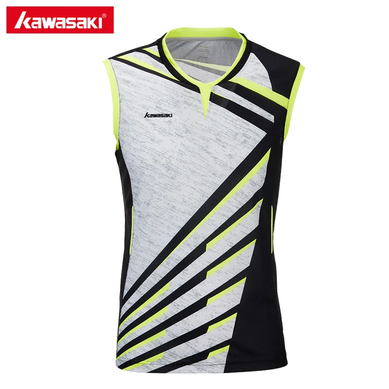 Kawasaki, дышащая рубашка для бадминтона, теннисные футболки, мужская одежда, спортивная рубашка, быстросохнущая, v-образный вырез, без рукавов, для мужчин, ST-T1014
