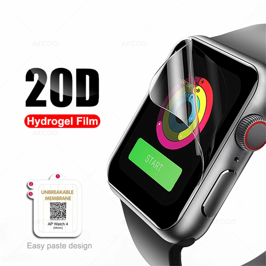 2 шт 20D Гидрогелевая полная защитная пленка для Apple Watch Series 4 5 Защита экрана Легкая паста для Apple watch 38 40 42 44 мм