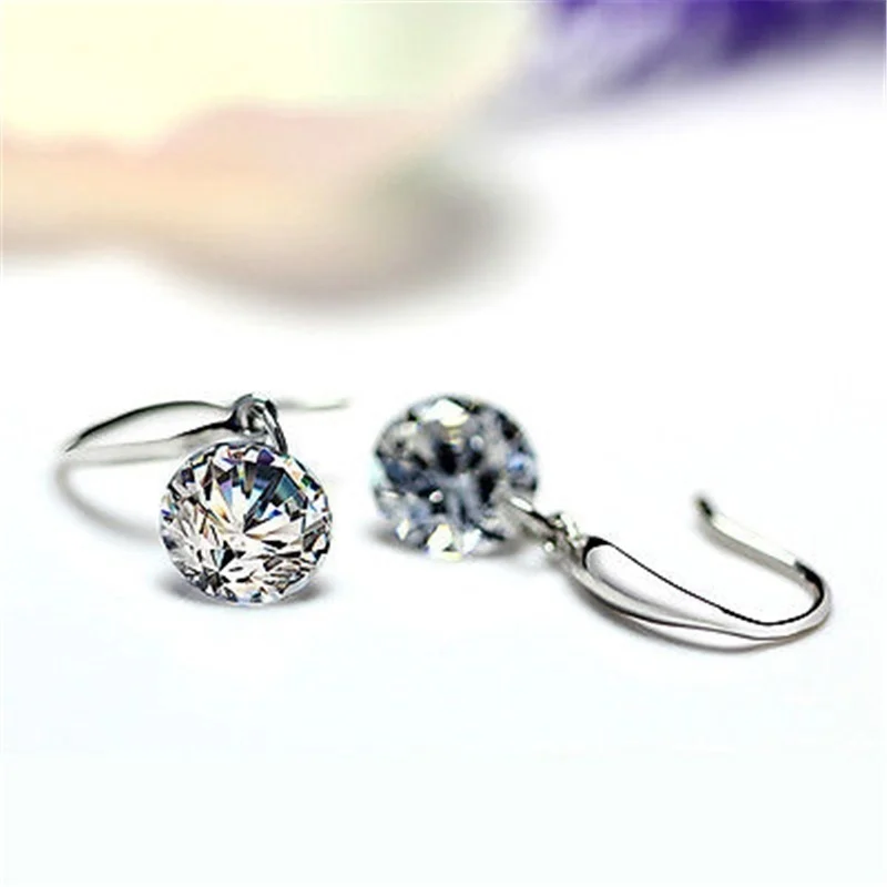 Чувствуя девушка Для женщин серебро серьги падения мотаться Hook Swarovski Crystal горный