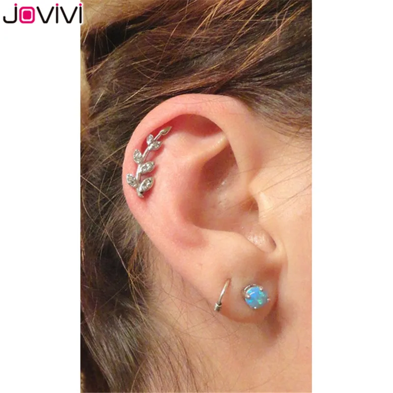 JOVIVI серьги из нержавеющей стали 16 г Спиральные серьги-гвоздики в форме листьев