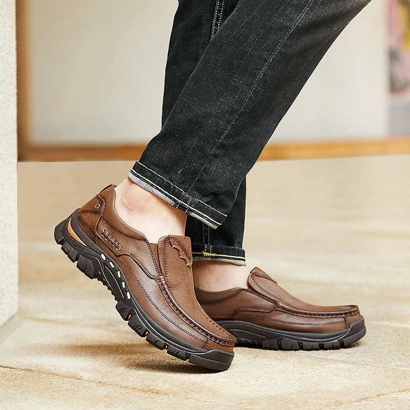 2019 New Genuine Leather Men's Casual Shoes Loafer Design Men Flat Footwear Slip On Mens Moccasin Business Formal | Обувь