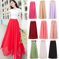 2020 elegant solid long skirt women summer ladies saia longa korean red black faldas high waist pleated maxi skirt female