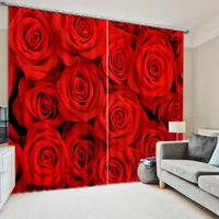 2018 New Design Blackout Curtains Drapes Beautiful Rose Sheer Window Curtains Shade 3D Curtains For Bedroom Wedding Room