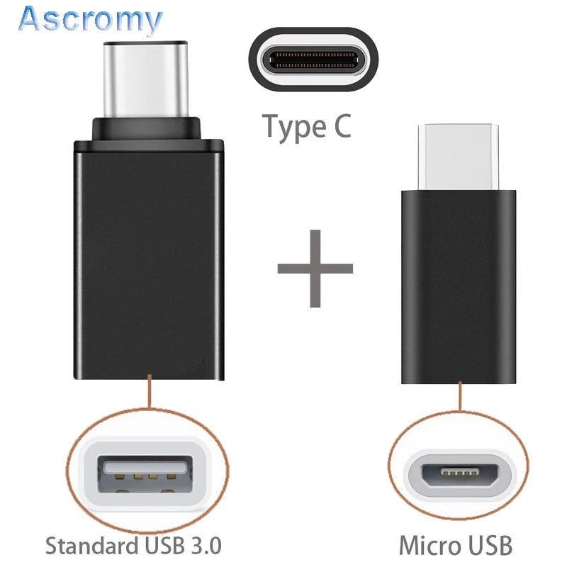 Адаптер зарядного устройства Ascromy 2in1 Type C к Micro USB OTG для Xiaomi Mi6 Mi5 Samsung Galaxy S8 Plus Oneplus 5 6