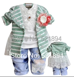 Новинка осенний комплект одежды в полоску для девочек из 3 предметов платья