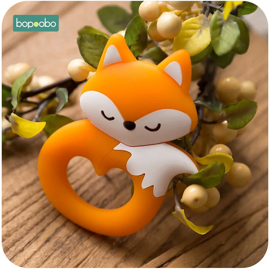 Orange Fox Bopoobo, 0-12 месяцев, 10 шт., лисичка, детский прорезыватель, пищевой силикон, Прорезыватель для зубов, для малышей, крошечная удочка для детей, силиконовая игрушка для прорезывающихся зубов с героями мультфильмов - Цвет: Orange Fox