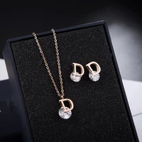 yun ruo 2018 new rose gold color fashion d letter zircon necklace set titanium steel jewelry woman gift never fade top quality