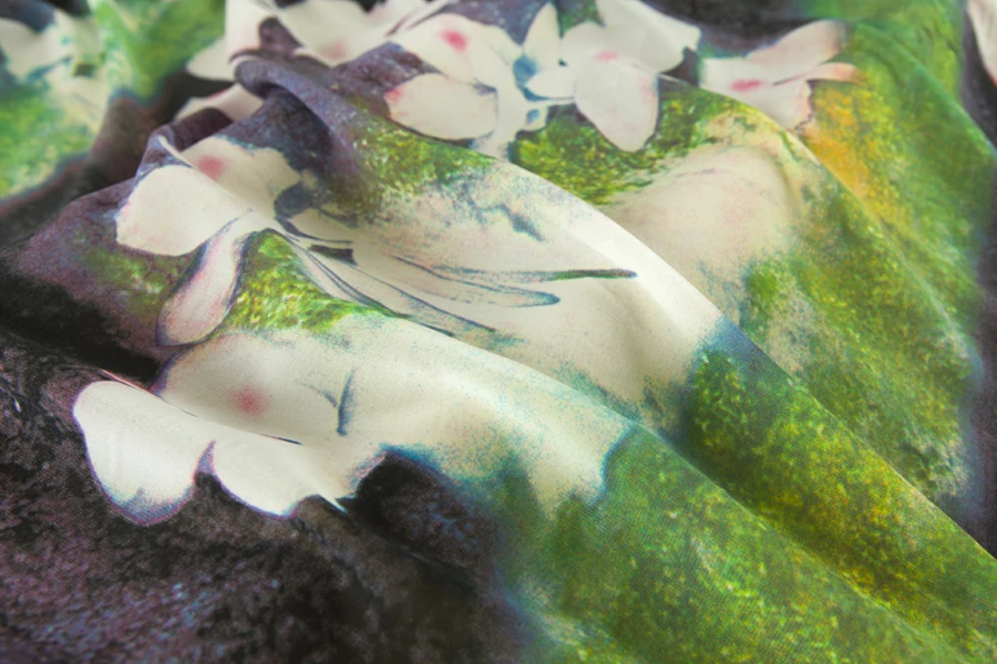 Модная ткань с принтом кутюр-Лотос глянцевая из искусственного шифона дышащая