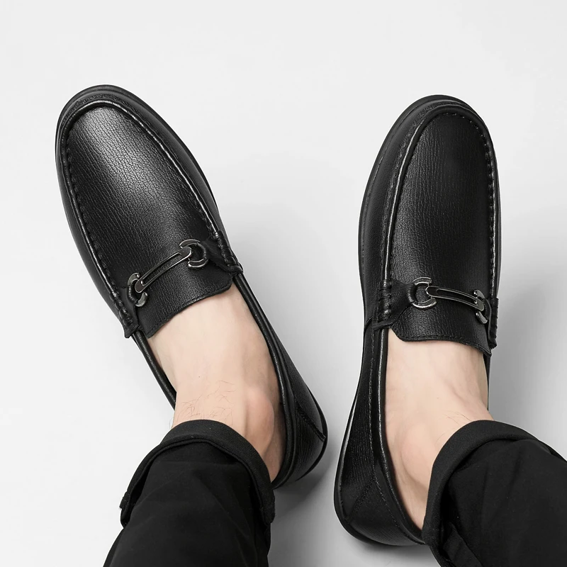 new fashion men's shoes casual genuine leather loafers male brown black slip on shoe man comfortable driving shoes for men