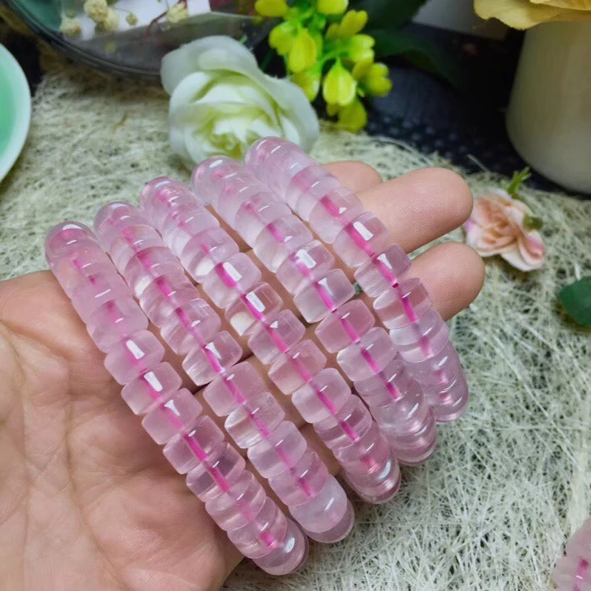 

Rose quartz roundel 10*4mm bracelet 7.5inch FPPJ wholesale beads nature blue