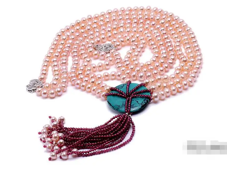 Three-Strand 6x7mm Natural pink Freshwater Pearl Necklace 26 27 28inch | Украшения и аксессуары