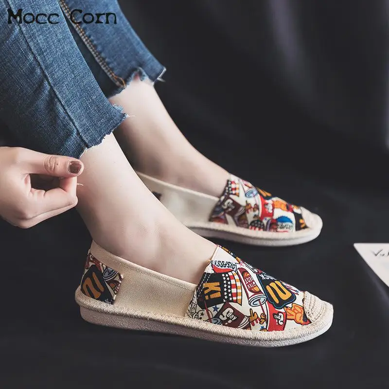 Женские парусиновые туфли на плоской подошве повседневные Лоферы без застежки