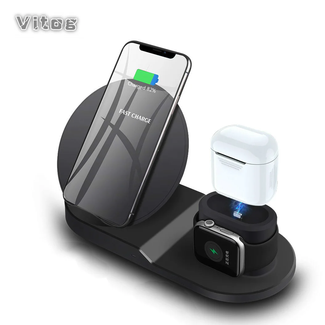 Беспроводной Зарядное устройство подставка для iPhone AirPods Apple Watch док станция