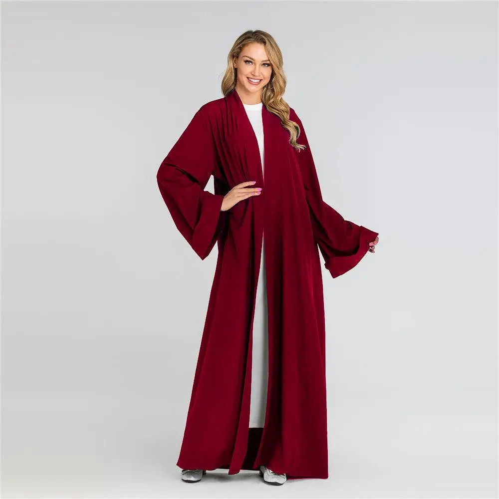 New Dubai Muslim Women Open Front Kimono Cardigan Long Maxi Dress Abaya Kaftan Robe Gown Long Sleeve With Belt Middle East Dress
