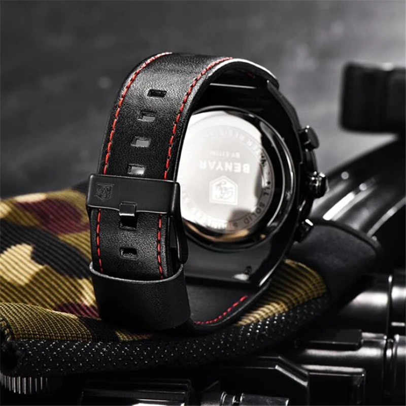 Relogio Masculino BENYAR Роскошные брендовые черные часы Мужские Модные Военные Хронограф Спортивные кварцевые наручные часы с календарем