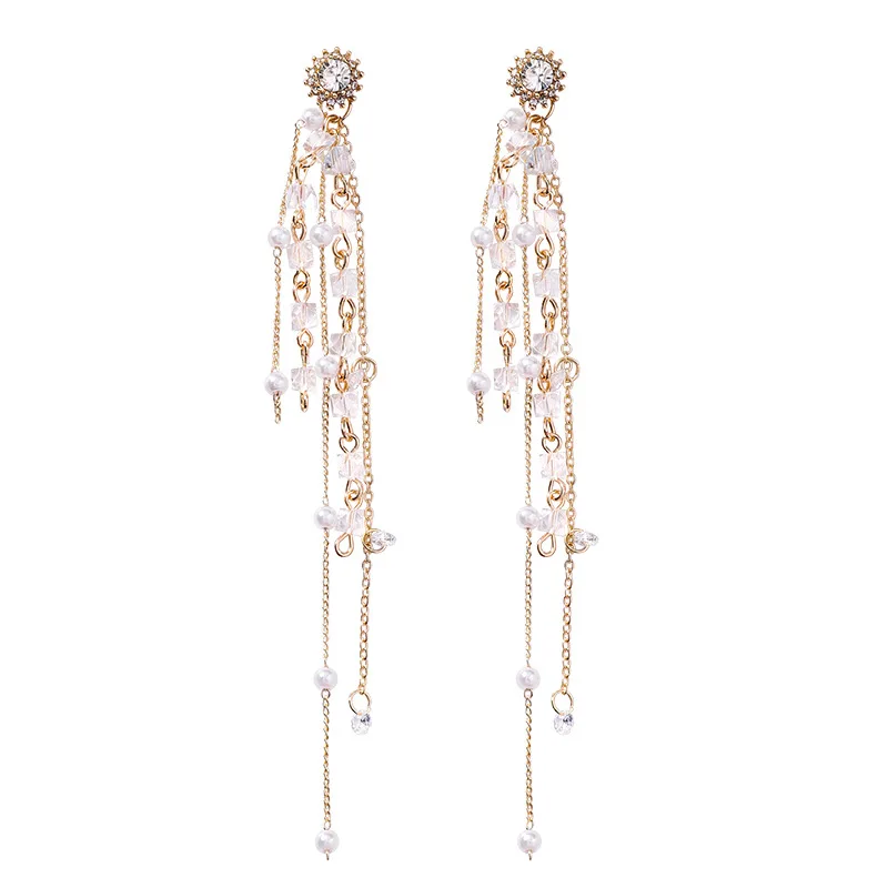 

2019 New Korean Elegant Vintage Crystal Long Chain Tassel Drop Earrings For Women Jewelry Fashion Brincos Pendientes Girl Gifts