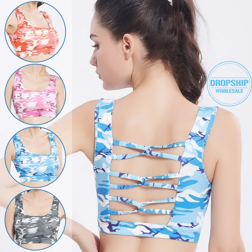Женский спортивный бюстгальтер Пушап камуфляжный сексуальный укороченный топ с