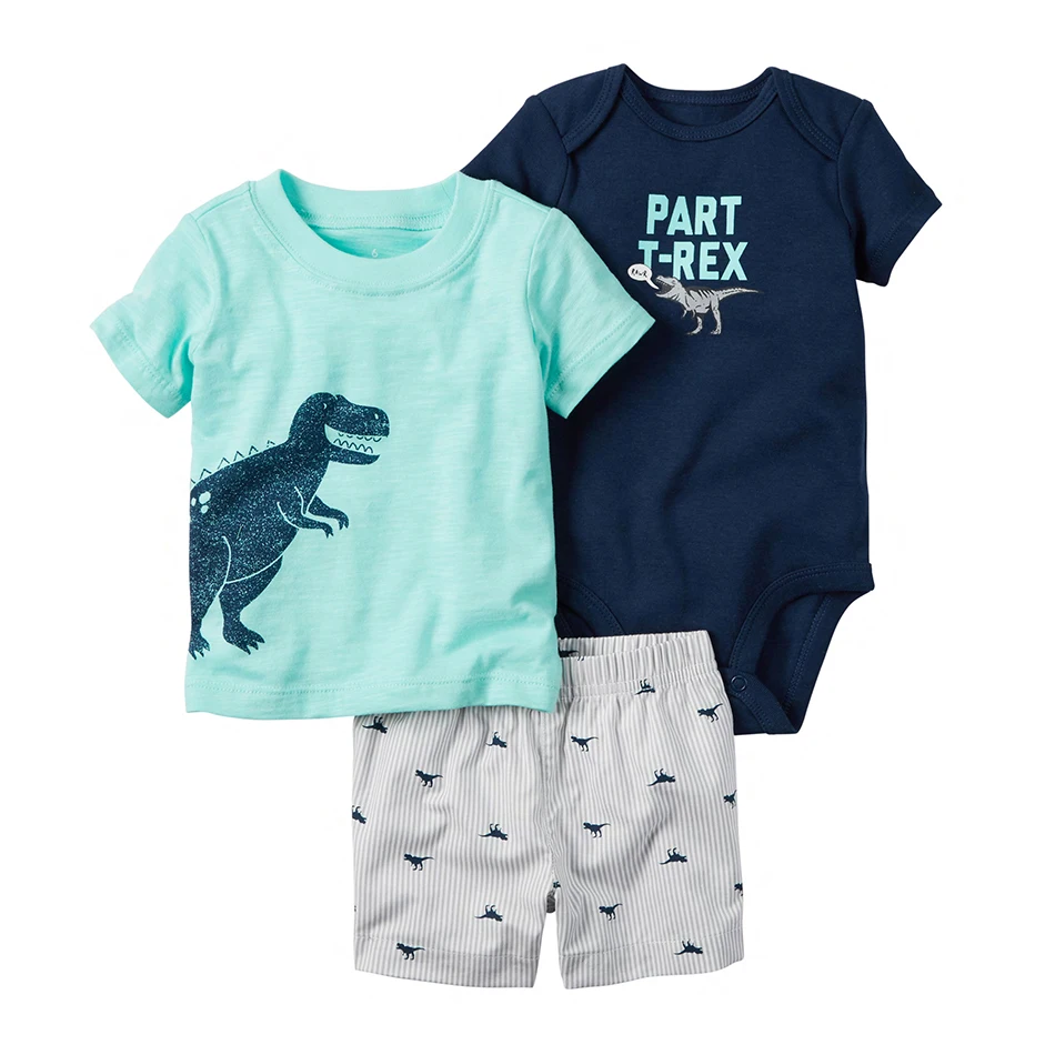 summer baby boy clothes Set newborn clothing o-neck Cartoon dinosaur T-shirt+shorts+romper infant outfits new born costume