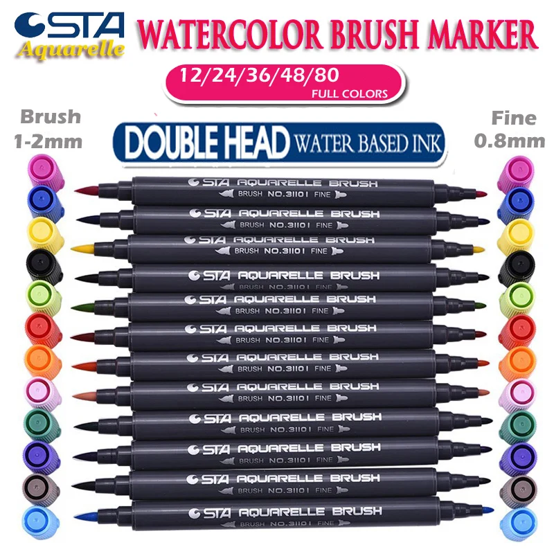 

STA 3110 Watercolor Brush Pens Set 12/24/36/48 Colors Soft Markers for Adult and Kids Coloring Books,Drawing,Calligraphy,Writing