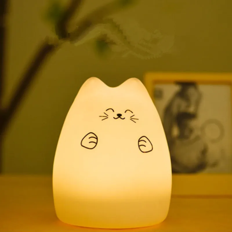Светодиодный силиконовый мягкий меняющий цвет мультяшный милый кот с USB зарядкой