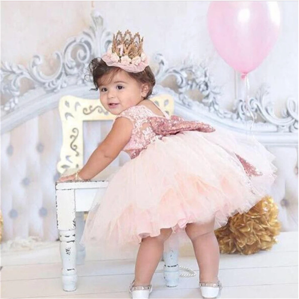New Summer Style Baby Girl Christening Gown Lace Sequined Dresses Fashion Newborn Halter Birthday Clothes 1 2 Years Bebe | Детская