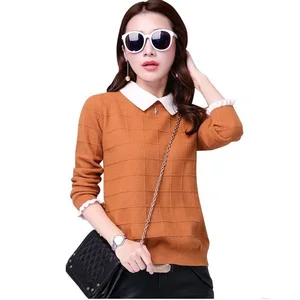 Осенне-зимний женский свитер, новый вязаный пуловер с длинным рукавом и кукольным воротником, свитер большого размера, короткий вязаный джемпер, женские топы Y63