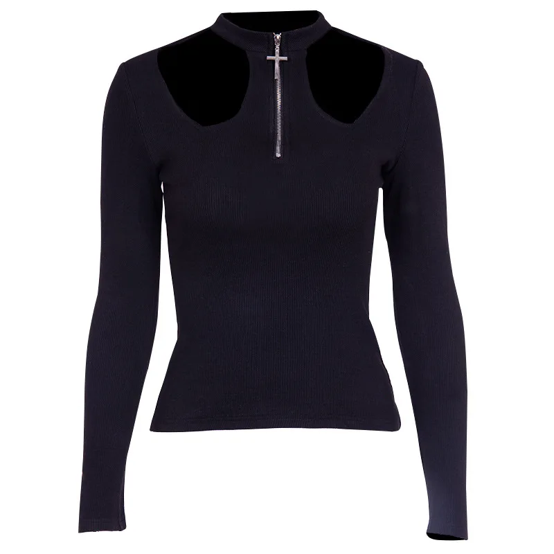 Liser Женская однотонная черная тонкая футболка повседневный Вязаный топ в стиле