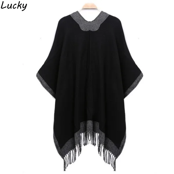 Женщины Зима Вязаный Шарф Cachecol Одеяло Кисточкой Пончо Кабо Шаль Wrap Утолщаются