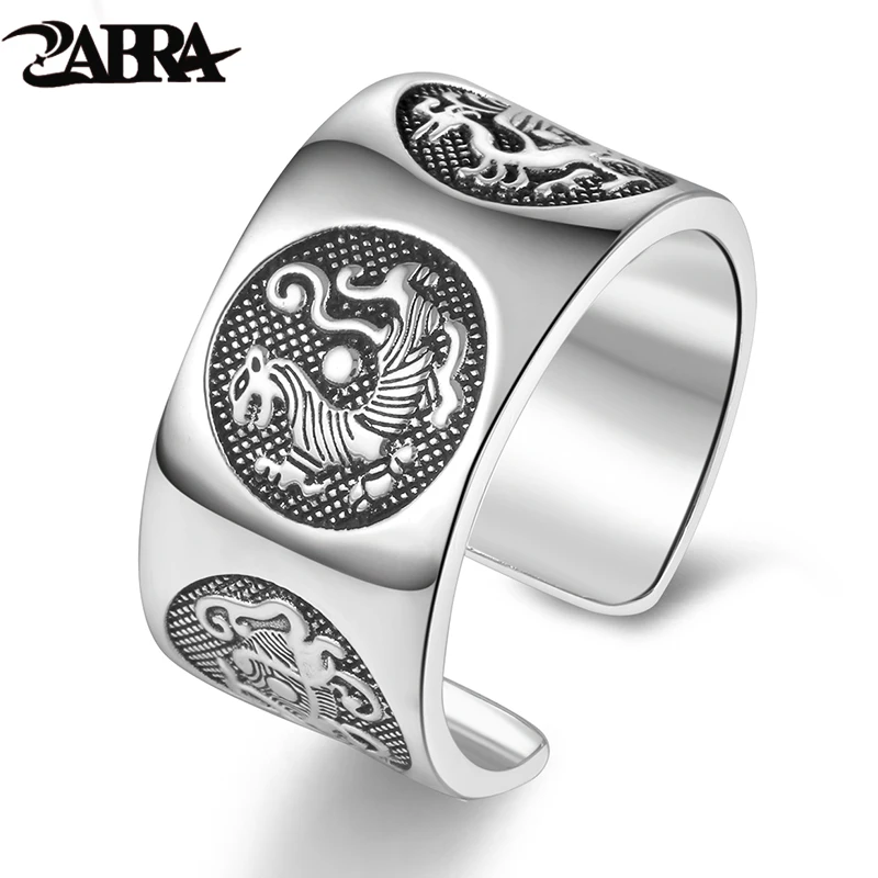 

Zabra чистого серебра 999 Регулируемый Кольца для Для мужчин Винтаж китайский четыре Mythic животного личности серебряное кольцо женских украшен...