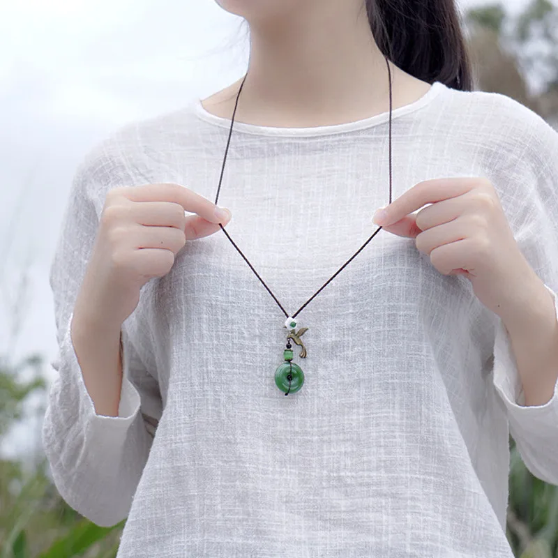 Yanting Green Chalcedony ожерелье с пряжкой в стиле мира этнические длинные модные ожерелья