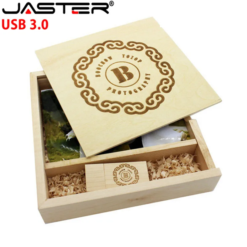 USB 3 0 бесплатный логотип деревянный фотоальбом usb + Подарочная коробка флеш