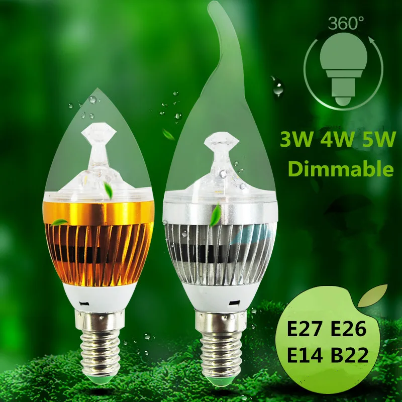 Светодиодный светильник свеча 3 Вт e27 лампа люстра E26 4 E14 AC 85 265 в с регулируемой