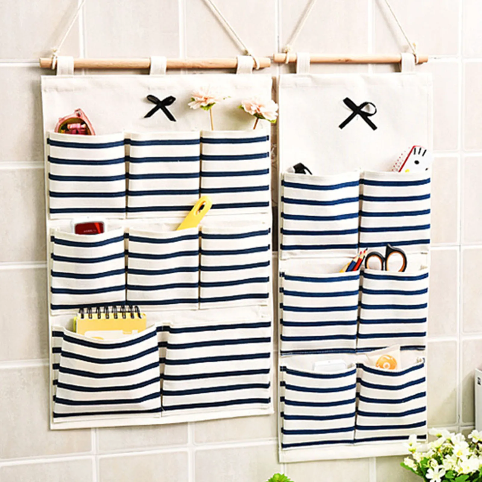 Темно синяя в полоску с принтом кухонная ванная сумка для хранения мелочей