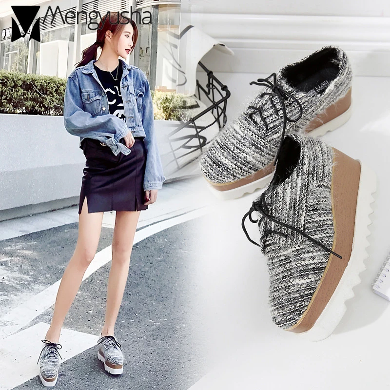 Женская обувь из микрофибры в британском стиле на меху с буллоком толстой