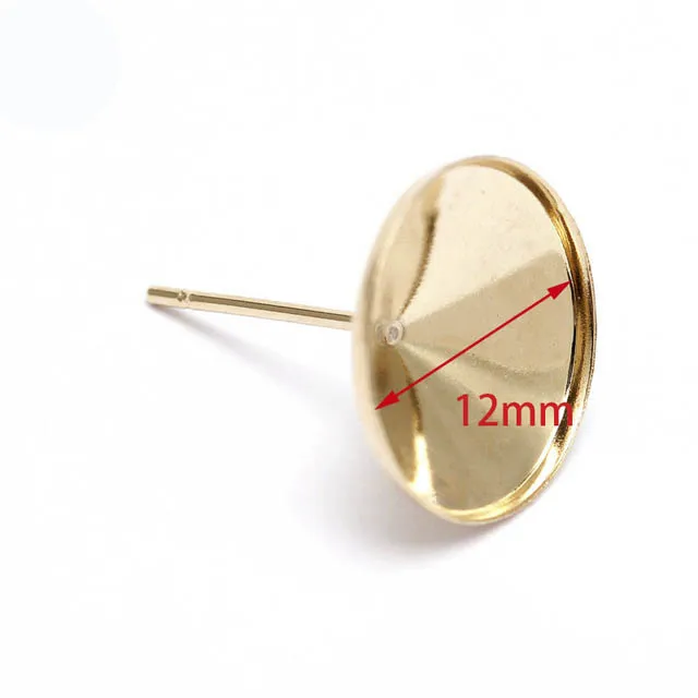 Gold 12mm 20 штук 6/8/10/12 мм Нержавеющая сталь серьги кабошоны базовые чашки лотки фитинг с украшением в виде кристаллов для DIY уха ювелирные изделия установка Сделано в Китае - Цвет: Gold 12mm