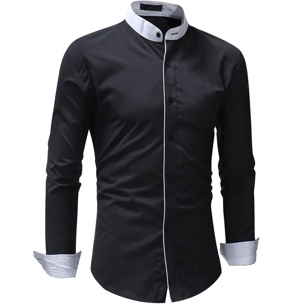 Chemise Homme 2018 Осенняя новая брендовая Однотонная рубашка стоячий воротник Мужская