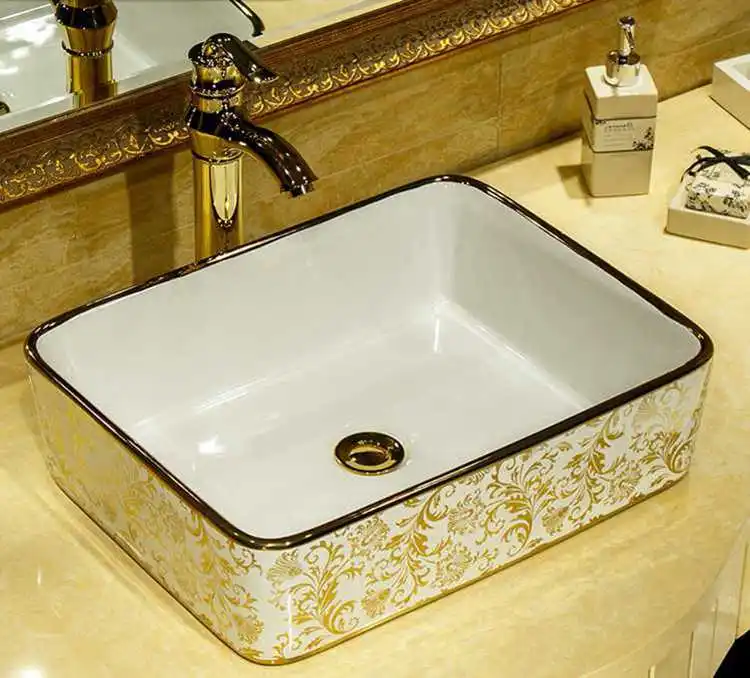 only sink Мозаика золотой прямоугольник умывальник роскошный художественный Умывальник Ванная раковина - Цвет: only sink