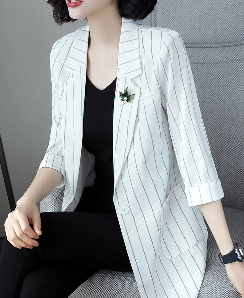 Новый Летний Полосатый Бисероплетение Женский костюм пальто 2019 тонкий