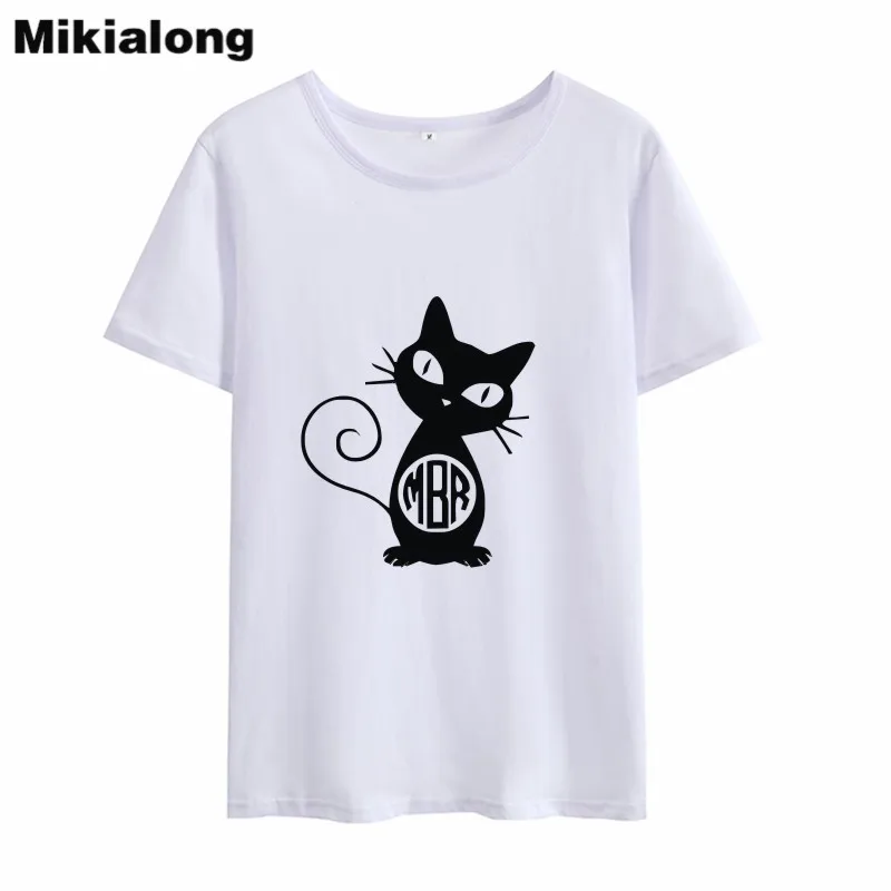 Футболка Mikialong с рисунком мультяшного кота и коротким рукавом Женская милая