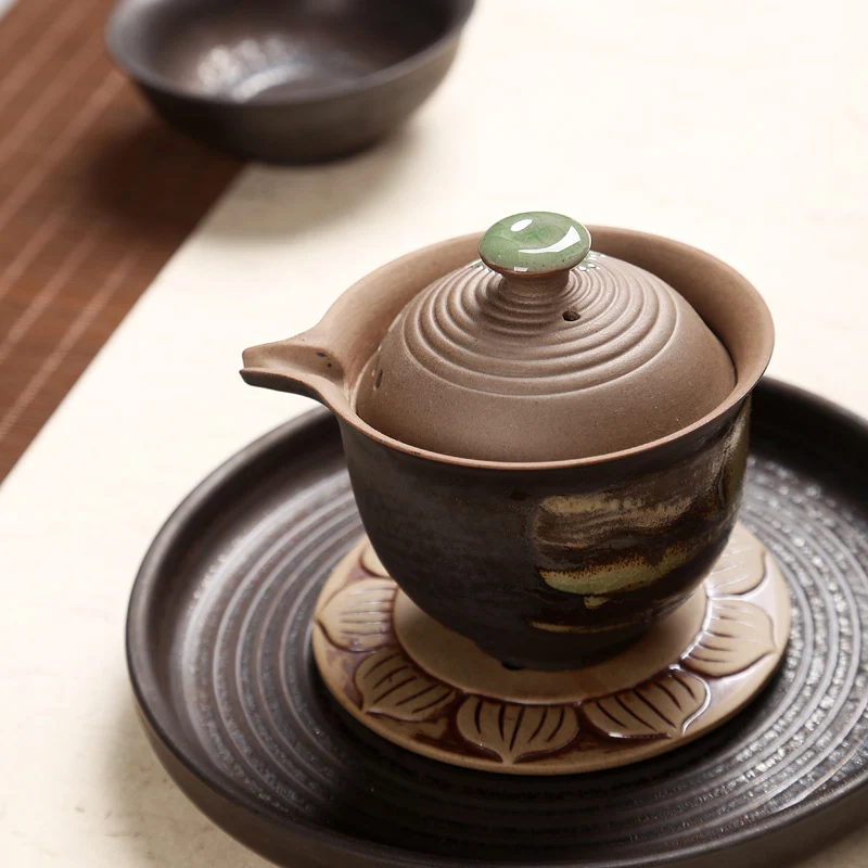 180 мл винтажная Gaiwan керамическая грубая керамика фильтр Чайная чаша комплект