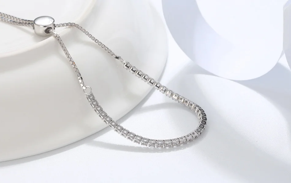 ORSA JEWELS настоящий 925 Регулируемый браслет с однорядным прозрачным CZ серебряной цепочкой для свиданий, ювелирное изделие SB43