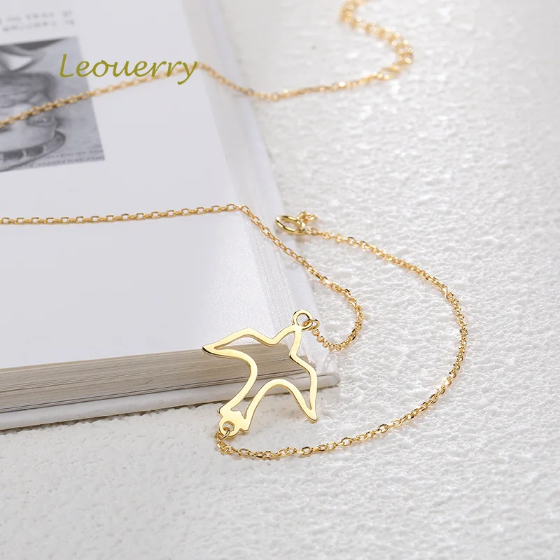 Leouerry 925 Sterling Silver Cute Bird Swallow Pendant Necklace Gold Color Chic Choker for Women Fine Jewelry | Украшения и