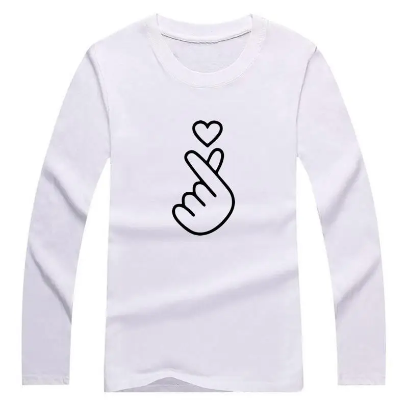 

Harajuku T Shirt for Women 2021 Finger Heart Print Long Sleeve T-shirt Women New Kawaii Summer Style Tshirt Women Lovers Tops