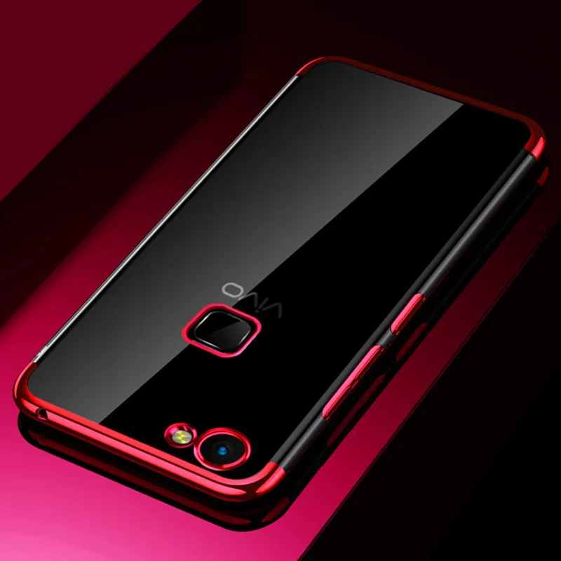 Red EXUNTON Роскошный чехол для VIVO V7 PLus V9 Y81 с покрытием из ТПУ мягкий чехол для VIVO V7 PLus V9 Y81 чехол на заднюю панель телефона - Цвет: Red