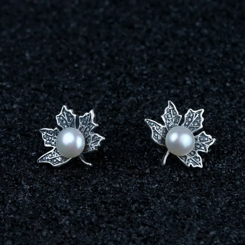 FNJ Freshwater Pearl Earrings Leaf 925 Silver boucle d'oreille for Women Jewelry S925 Sterling Stud Earring Romantic | Украшения и